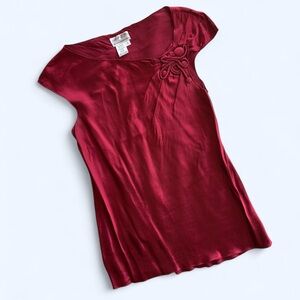 Rare Vintage Elegant Burgundy Red 100% Silk Blouse w/ Unique Button Detail- S